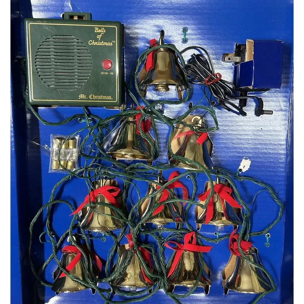 Vtg Mr Christmas Bells of Christmas 10 Lighted Brass Musical Bells 15 Songs 1991